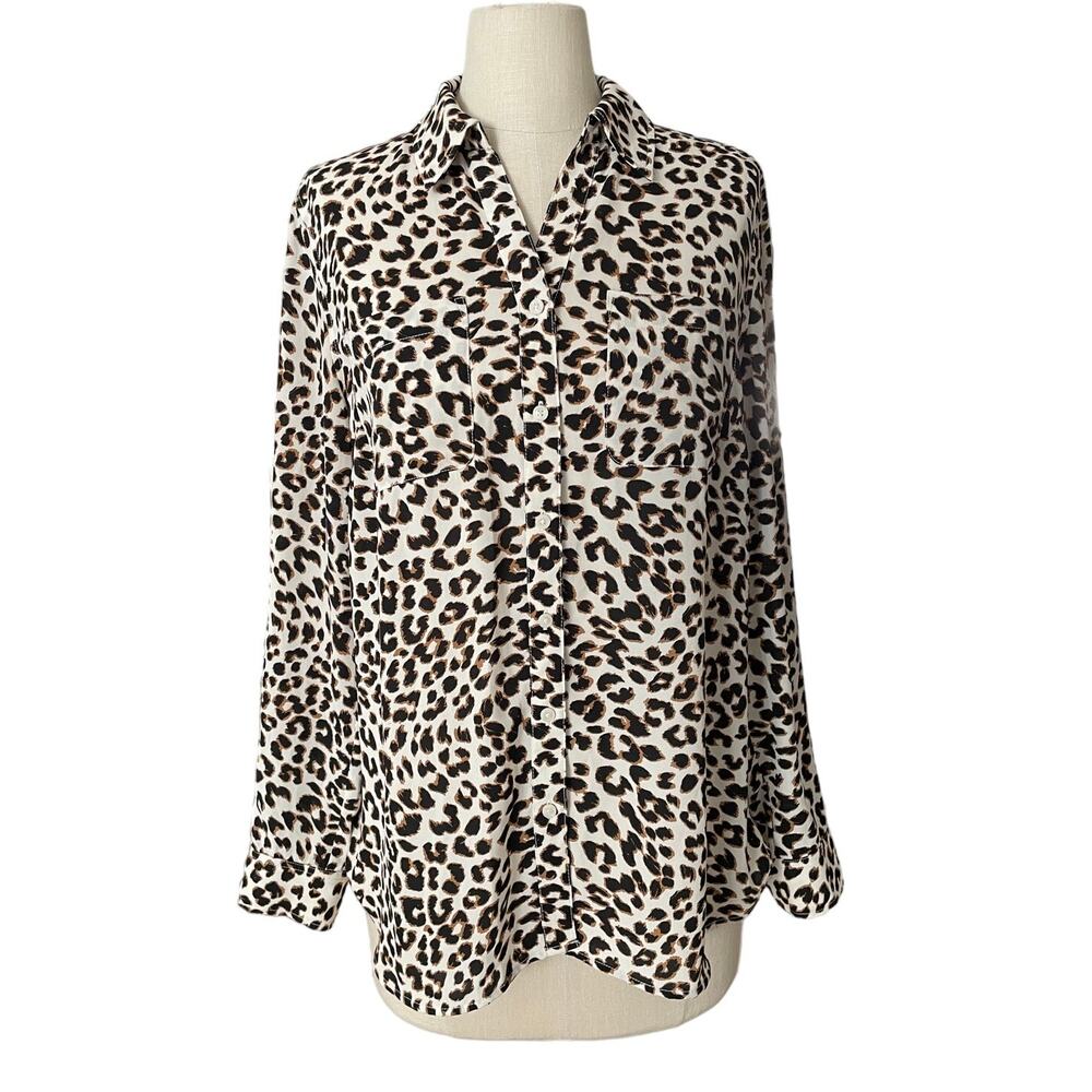Talbots‎ Long Sleeve Button Front Cheetah Animal Print Shirt Medium
